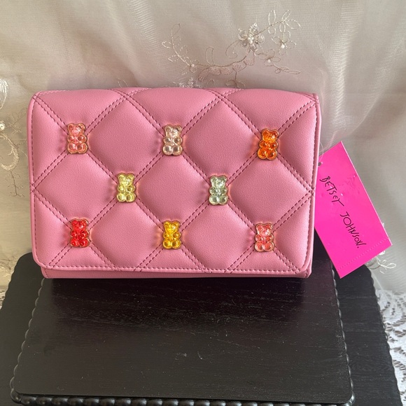 Betsey Johnson Handbags - NWT Betsey Johnson Pink Quilted Bag with Multicolor Gummy Bear Accents